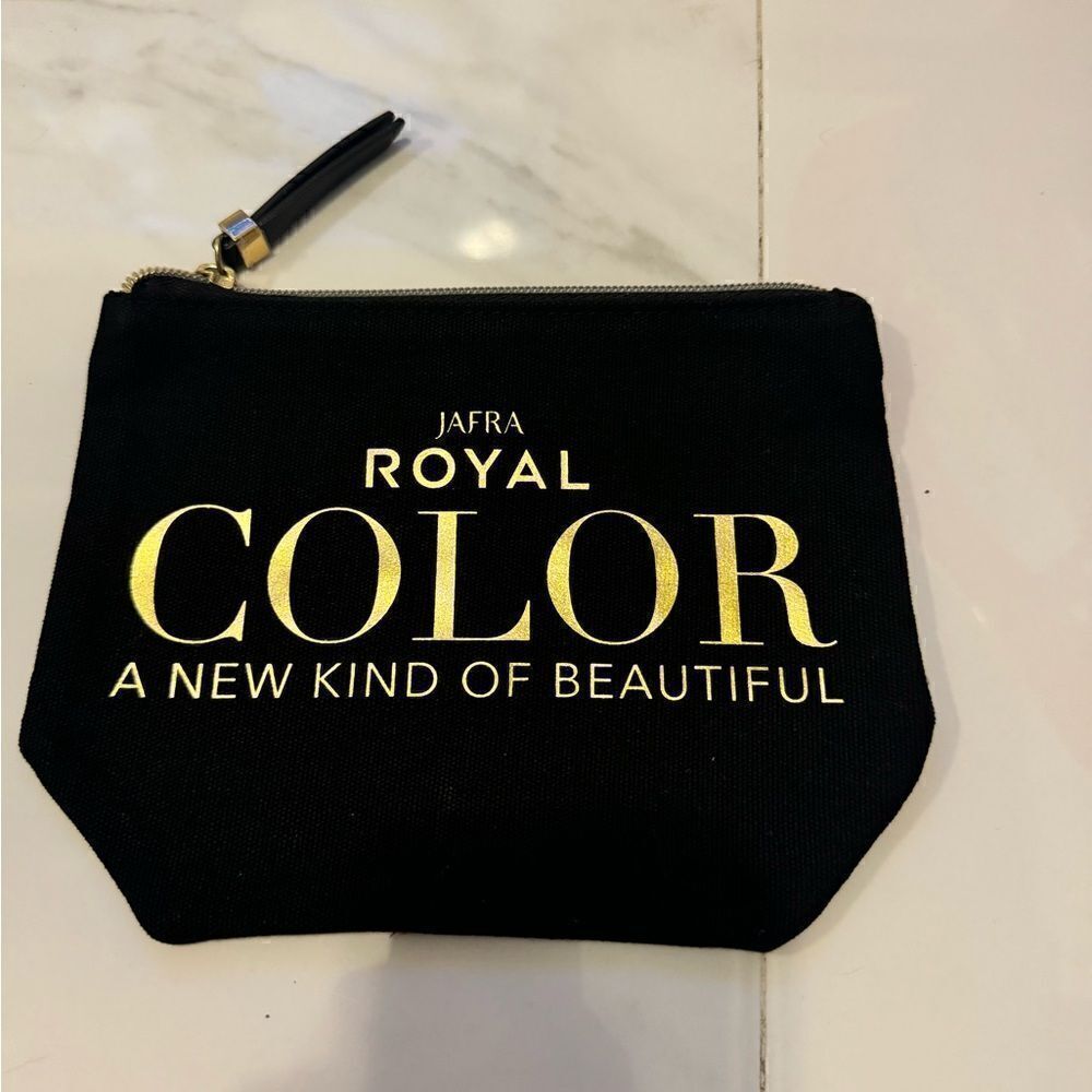 Jafra black with gold writing cosmetic bag #18 - Picture 1 of 3